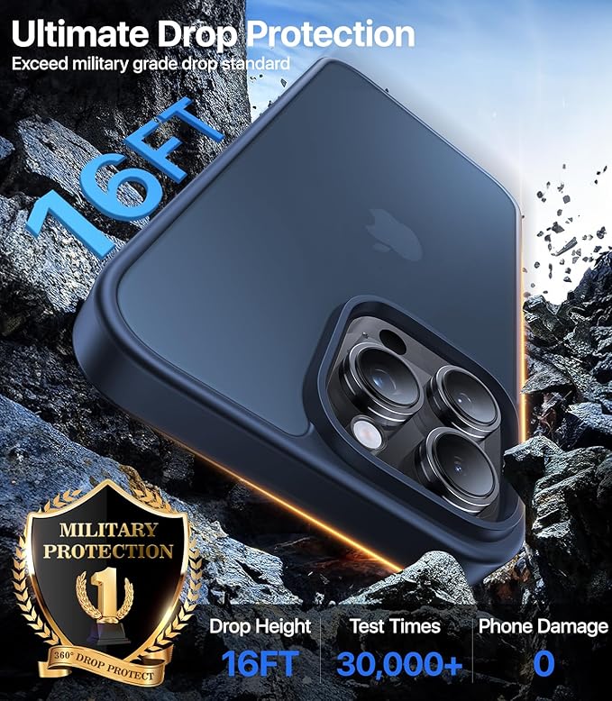 for iPhone 16 Pro Case, [Military-Grade Drop Protection][Anti-Yellowing] Shockproof Protective Translucent Matte Cover for iPhone 16 Pro Phone Case,Deep Blue