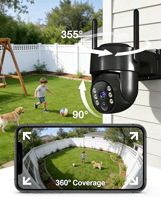 2K Security Cameras Wireless Outdoor, 5GHz WiFi Solar Camera Outdoor Wireless, Wire-free Installation, AI Detection, Two-way Audio, Mobile alerts, SD/Cloud Storage, Color Night Vision, 2 Packs