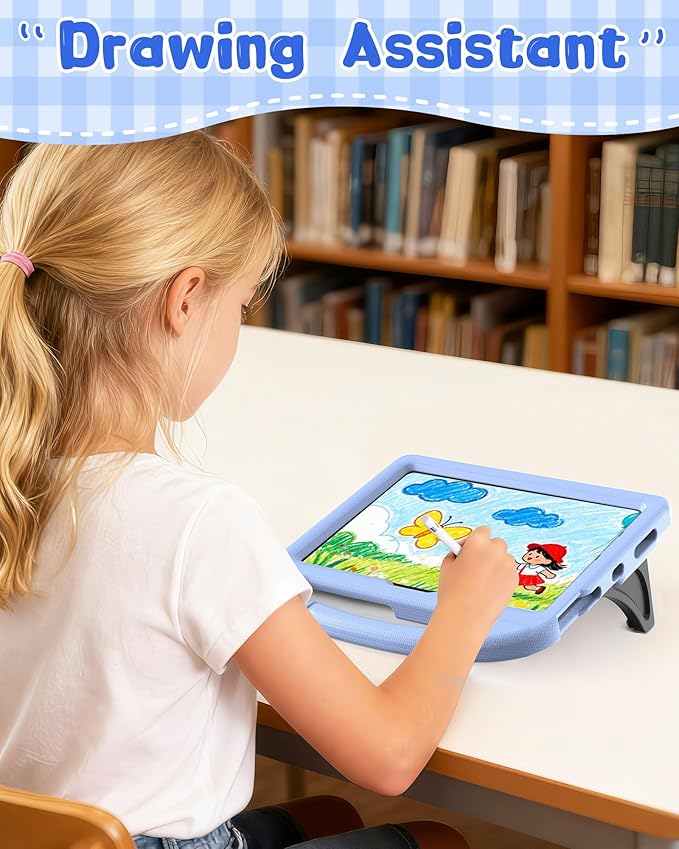 Kids Case for iPad A16 11th Gen 11-Inch 2025 & iPad 10th Generation (10.9" 2022), Durable Shockproof Fully-Body Cover with Screen Protector/Pencil Holder/Stand/Handle for Kids, Light Blue