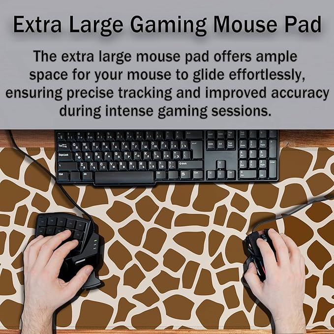 Office Desk Mat Yellow, Large Mouse Pads Gaming, Waterproof Non-Slip Rubber Base, 35.4" X 15.7" for Work/Game/Office/Home Cartoon Spots Fur Animal Africa