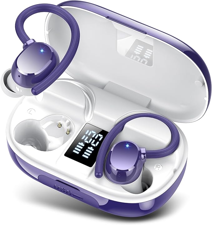 hadbleng Wireless Bluetooth Earbuds Sport 128H Playtime Bluetooth 5.3 Headphones with LED Display Powerful Bass Over Ear Earphones with Earhooks IP7 Waterproof