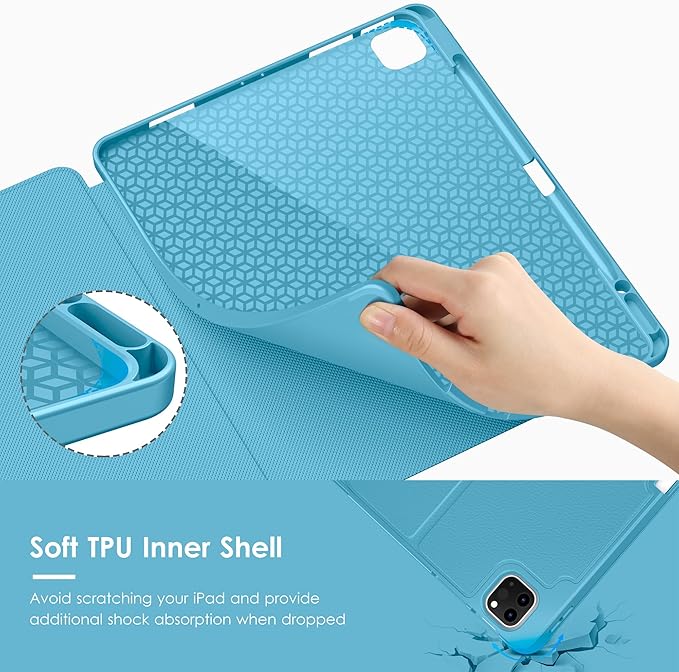 VIKESI Case for iPad Pro 12.9 6th / 5th / 4th / 3rd Generation Case 2022/2021/2020/2018,Multiple Angles Magnetic Stand Cover,Shockproof Soft Back,Pencil Holder,and Auto Sleep/Wake,Sky Blue