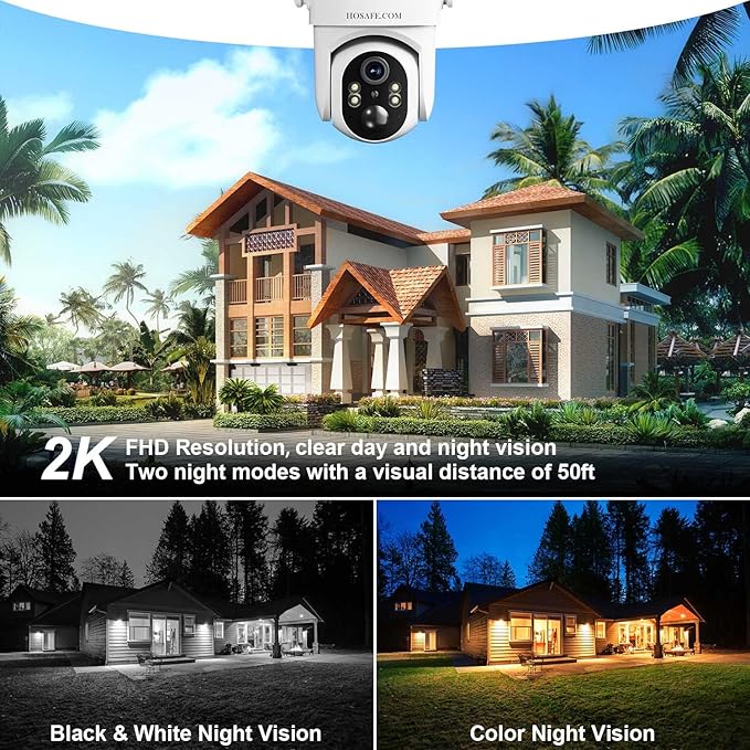 Outdoor Security Camera Wireless, 360° PTZ Remote Wireless Cameras for Home Security Solar Powered, 2K Solar Security Camera with Spotlight Color Night Vision, Free Cloud Storage(Need Apply) ,2 Pack