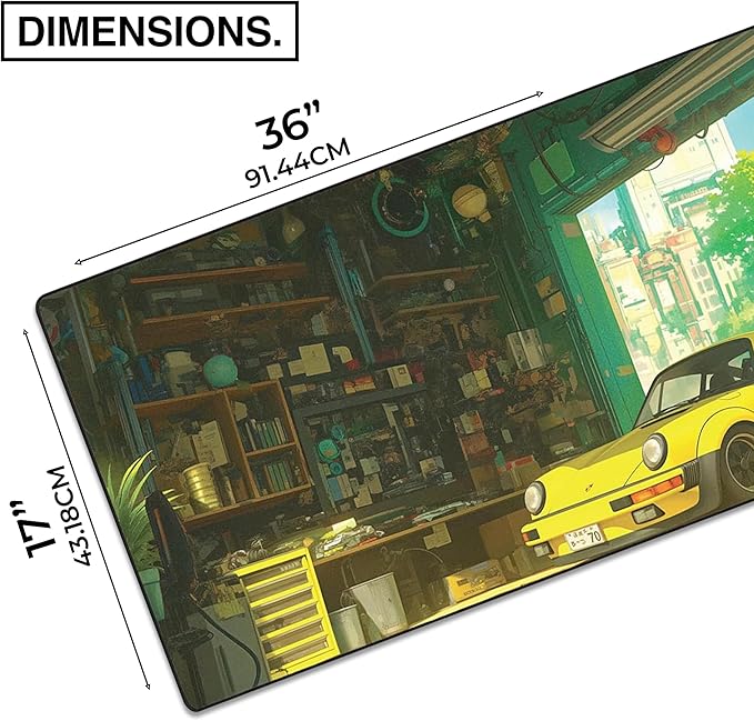 MPCO. Original Large Gaming Desk Mat – 36" x 17" Aeroglyde Manga Motors Gramps-Garage Full Desk Mouse Pad for Smooth Precision – Non-Slip, Washable Extra-Large PC Mouse Pad for Gaming Sessions