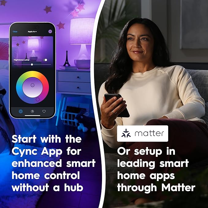 GE Cync Smart LED Light Bulbs, Color Changing Decorative Light Bulbs, Indoor WiFi Lights, Matter Compatible, Compatible with Alexa and Google Home, Medium Base (3 Pack)
