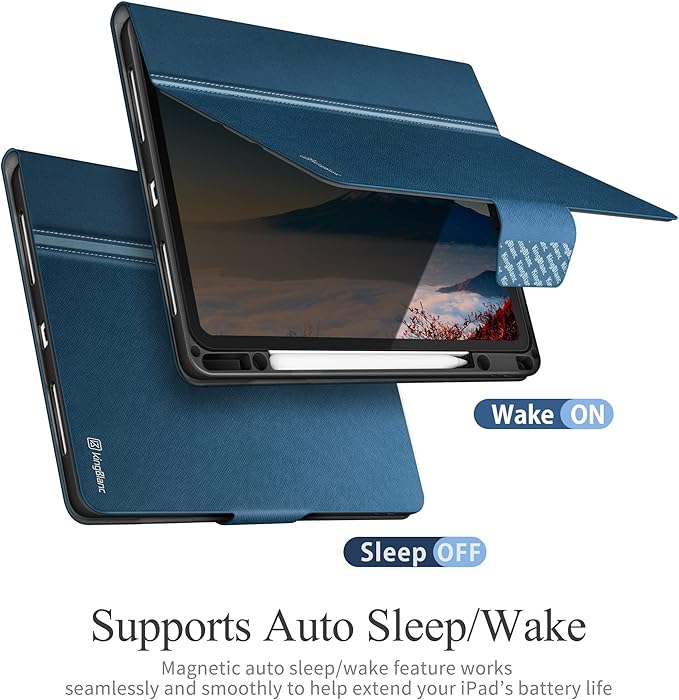 KingBlanc for iPad Pro 12.9 Case 6th/5th/4th/3rd Generation (2022/2021/2020) with Pencil Holder, PU Leather Smart Stand Cover, Auto Sleep/Wake, Apple Pencil2 Charging, Multi-Angle for Typing, Blue