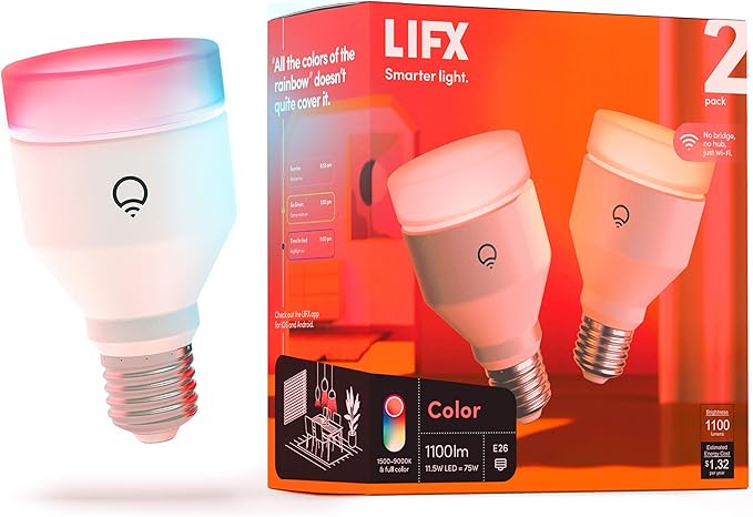 LIFX Color, A19 1100 lumens, Wi-Fi Smart LED Light Bulb, Billions of Colors and White & Lightstrip 40" Extension Only (no Controller or Supply Included), Wi-Fi Smart LED Light Strip, Full Color