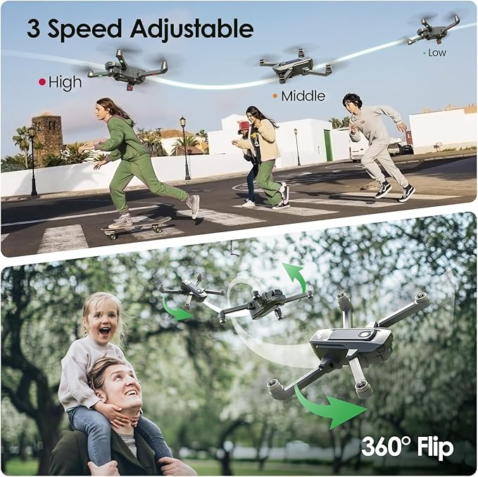 WeFone WF20 Drone with 1080P FPV Camera for Beginners, Foldable RC Quadcopter with Brushless Motor, Headless Mode, Adjustable Speed, One Key Take-off/Landing, Flight Path, 2 Batteries, Black