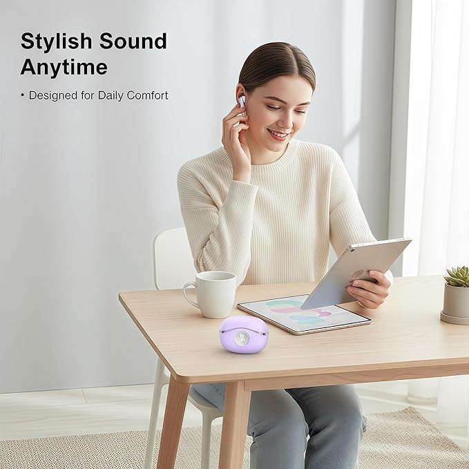 Bluetooth Wireless Earbuds - 40-Hour Battery Life, HiFi Stereo, Noise-Canceling Mic, LED Display, IPX7 Waterproof, in-Ear Headphones for Laptops/Mobile Phones/Sports, Purple