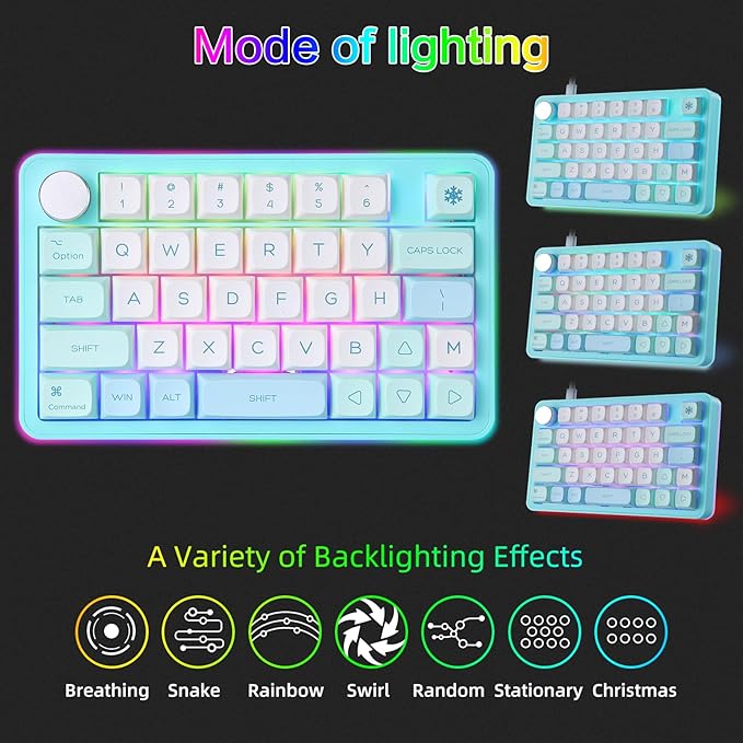 Koolertron Single-Handed Macro Mechanical Keyboard, RGB LED Backlit Portable Mini One-Handed Mechanical Gaming Keypad 39 Fully Programmable Keys (39 Keyboard Blue)