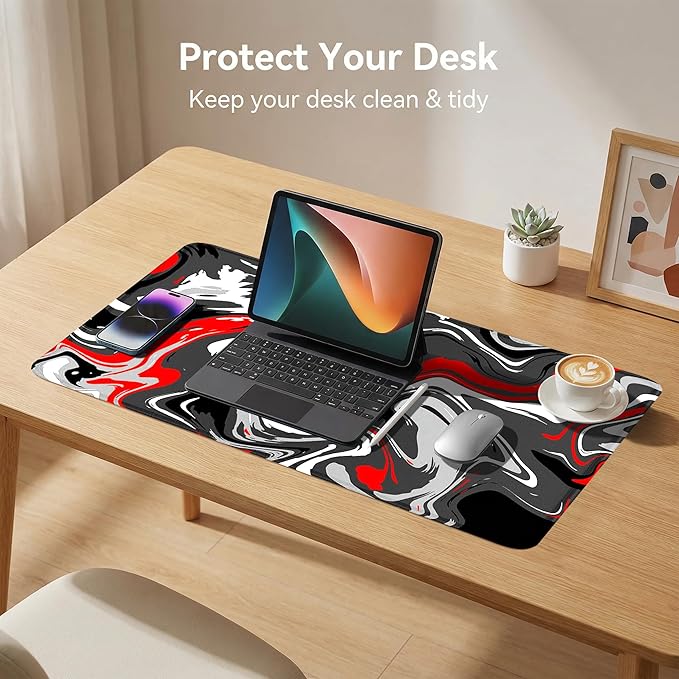 Rcege Large Mouse Pad for Desk - Gaming Mouse Pad with Stitched Edges, Anti-Slip Base for Keyboard and Mouse(Abstract Red,23.6L x 11.8W inches)