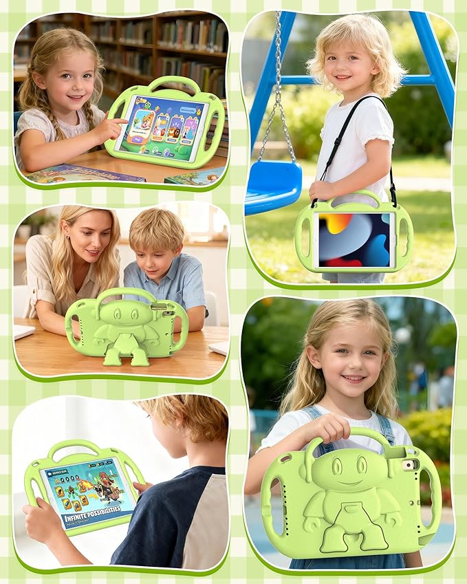 Kids Case for iPad 9th/8th/7th Generation (10.2 inch,2021/2020/2019), Kids Case for iPad Air 3rd Gen 10.5"/Pro 10.5, Durable Shockproof Cover with Shoulder Strap/Handle/Kickstand, Light Green