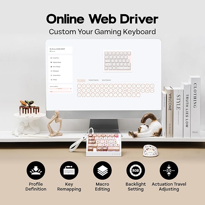 MechLands AJAZZ AK029 One Handed Gaming Keyboard, 8Khz Polling, 29 Keys Rapid Fast Wired Keyboard, SOCD & DKS, Magnetic Switch, Adjustable Actuation, RGB Backlits, Aluminum Plate (White Brown)