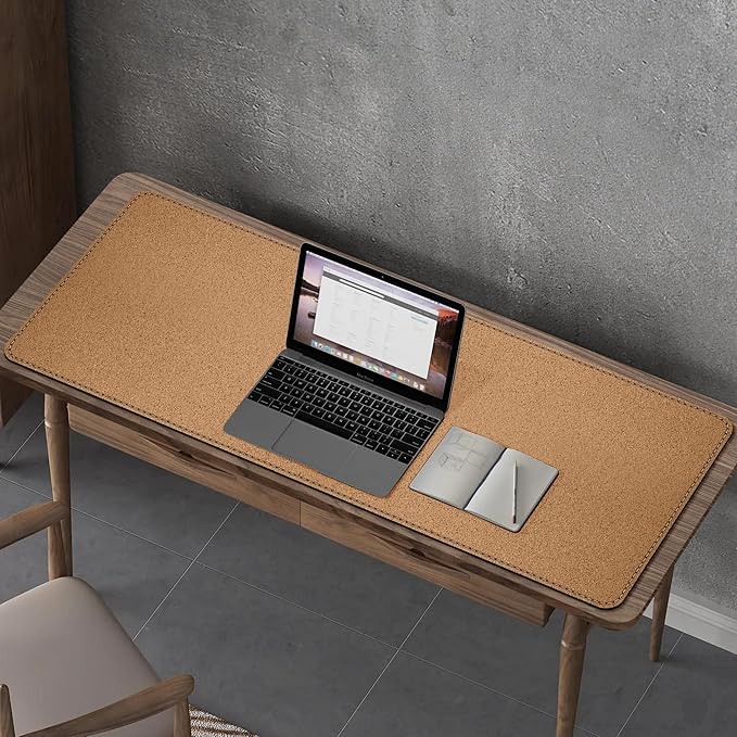 Chihein 43" x 16" 3XL Desk Mat with Cork & PU Leather (Black), Dual Sided Desk Pad Protector, Waterproof Computer Desk Mat for Gaming, Office, Home