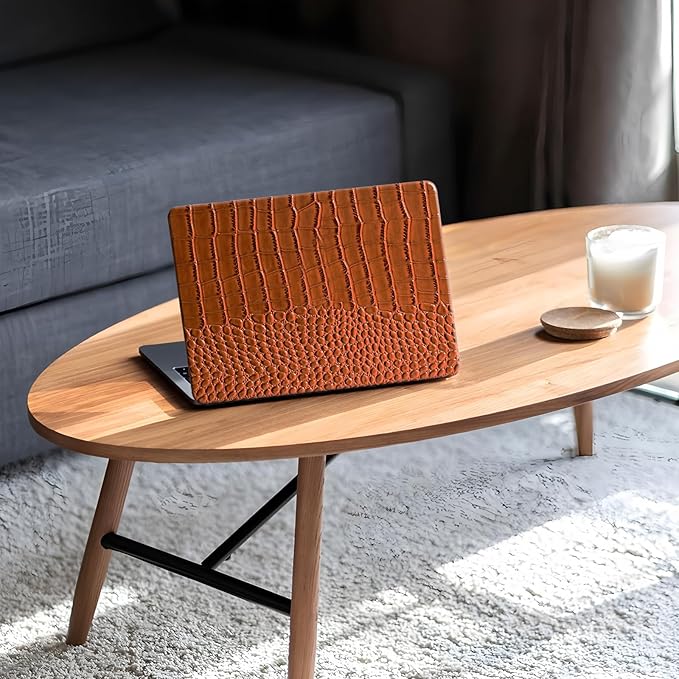 Compatible with Crocodile MacBook Air 13 inch Case 2021 2020 2019 2018 M1 A2337 A2179 A1932, Textured Elegant Luxury Aligator Skin Snakeskin PU Leather Hard Shell & Keyboard Cover, Brown