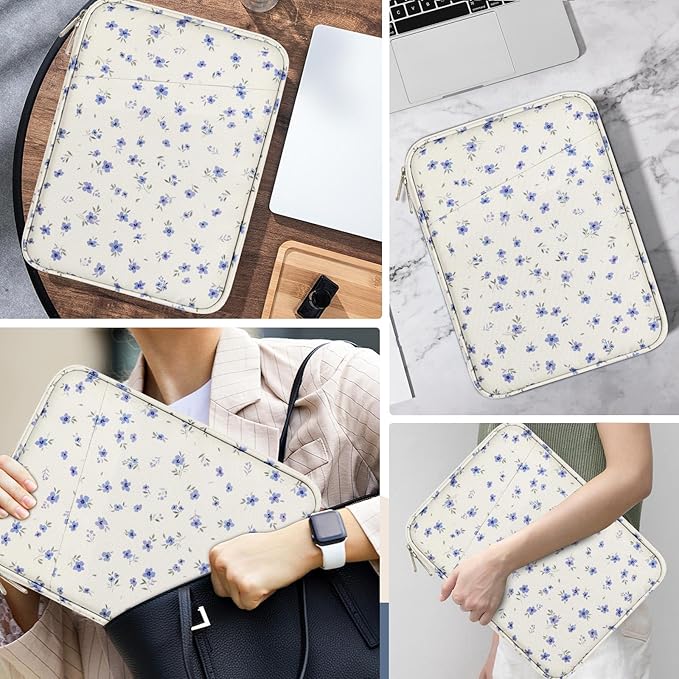 MoKo 9-11 Inch Tablet Sleeve Case, Fits New 11inch iPad Air M4/Pro M5, iPad A16 11", i-Pad 10/9/8/7th/Air 5/4th 10.9"/10.2", Tab S9/S8 11", Protective Bag Carrying Case with Pocket, Mint Blue Floral