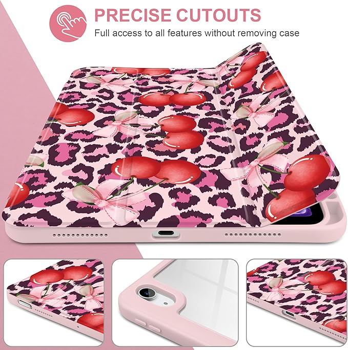 Case for iPad Air 13 inch 2026 M4 2025 M3 2024 M2 Release with Pencil Holder - Aesthetic Cute Design Trifold Cover with Soft TPU Bumper Clear Back Auto Sleep for Girls Women, Leopard Print