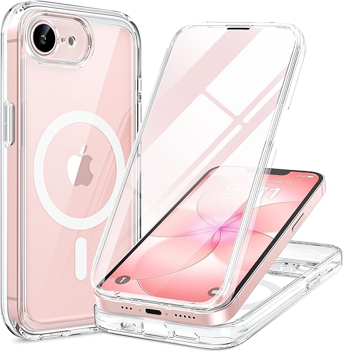 Miracase for iPhone 17e Case & iPhone 16e Case, Full-Body Phone with Built-in Glass Screen Protector, [Magnetic with MagSafe] Military Drop Proof 17 E/ 16 E Cover Bumper 6.1 inch, Clear