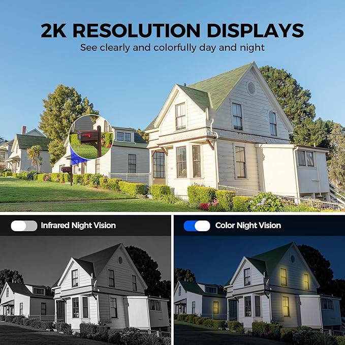 LITYMOL 2K 2.4g WiFi Security Cameras Wireless Outdoor, 360° View Solar Cameras for Home Security, Color Night Vision, AI Detection, 2-Way Audio, Spotlight Siren Alarm, SD/Cloud Storage