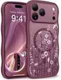 GVIEWIN for iPhone 17 Pro Case Compatible with MagSafe [Curly Wave Edge][Full Camera Protection] Floral Translucent Shockproof Magnetic Women Phone Case for iPhone 17 Pro 6.3'', Floratopia/Burgundy