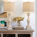BOBOMOMO 27" Table Lamp with USB C+A Charging Ports Set of 2 Antique Nightstand Lamp for Bedroom Living Room Farmhouse Office Retro Rustic Resin Bedside Desk Lamps Washed White (Blubs not Included)