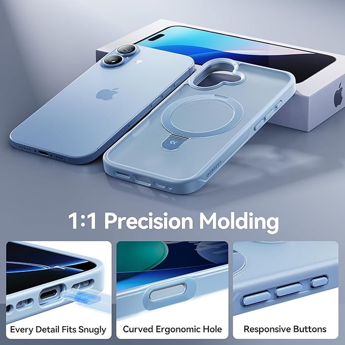 CASEKOO Ultra-Magnetic Stand for iPhone 17 Case [Military Drop Protection] [Compatible with MagSafe] Shockproof Translucent Slim Matte for iPhone 17 Phone Case with Ring Holder 6.3 Inch, Light Blue