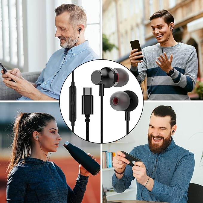 USB C Headphone,COOYA Type C Wired Earbuds Magnetic Bass Noise Canceling In-Ear Earphones+Mic for iPhone 17 16 15 Pro Max iPad 10 Pixel 9 8 for Samsung Galaxy S25 Ultra S24 S23 A16 A56 for OnePlus 13
