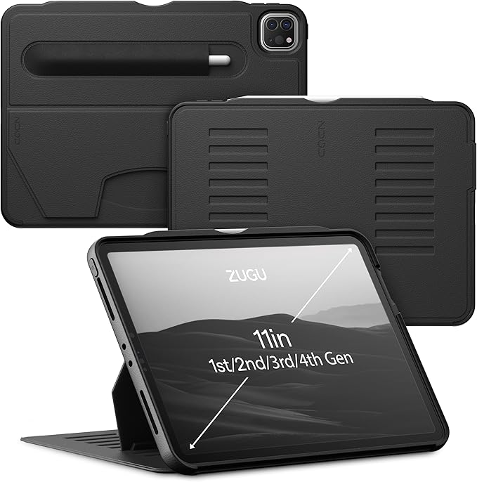 ZUGU Case iPad Pro 11 Inch Case, 1st/2nd/3rd/4th Generation 2018/2020/2021/2022, Slim Protective Cover, Wireless Apple Pencil Charging, Convenient Magnetic Stand. Sleep/Wake Cover, Stealth Black