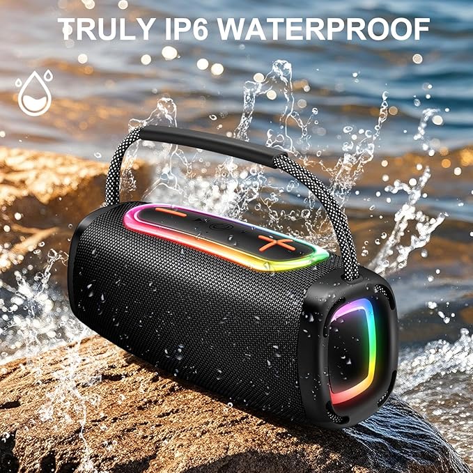 Bluetooth Speaker 6000mAh, 36H Playtime BT5.4 Portable Wireless Speaker with 24W Loud Stereo Sound, IP6 Waterproof, Portable Speaker with RGB Multi-Color Rhythm Lights for Outdoor/Home/Party as Gift