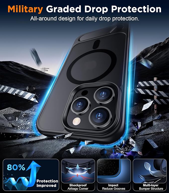 Magnetic Compatible with iPhone 13 Pro Case, [Built-in Invisible Kickstand][Compatible with MagSafe] [Military Grade Shockproof] Slim Translucent Matte Phone Case for iPhone 13 Pro 6.1"