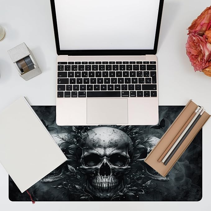 Large Gaming Mouse Pad, Ghostly Skulls in Mist Desk Mat, Scary Skulls Desk Pad, 31.5"x15.7" Extended Big Computer Keyboard Mouse Pad with Non-Slip Base and Stitched Edge