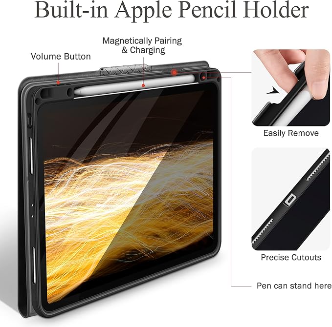 auaua Case for iPad Pro 12.9 6th/5th/4th/3rd Generation 2022/2021/2020/2018, Slim Durable Leather Stand Cover with Pencil Holder, Auto Sleep/Wake (Grey)