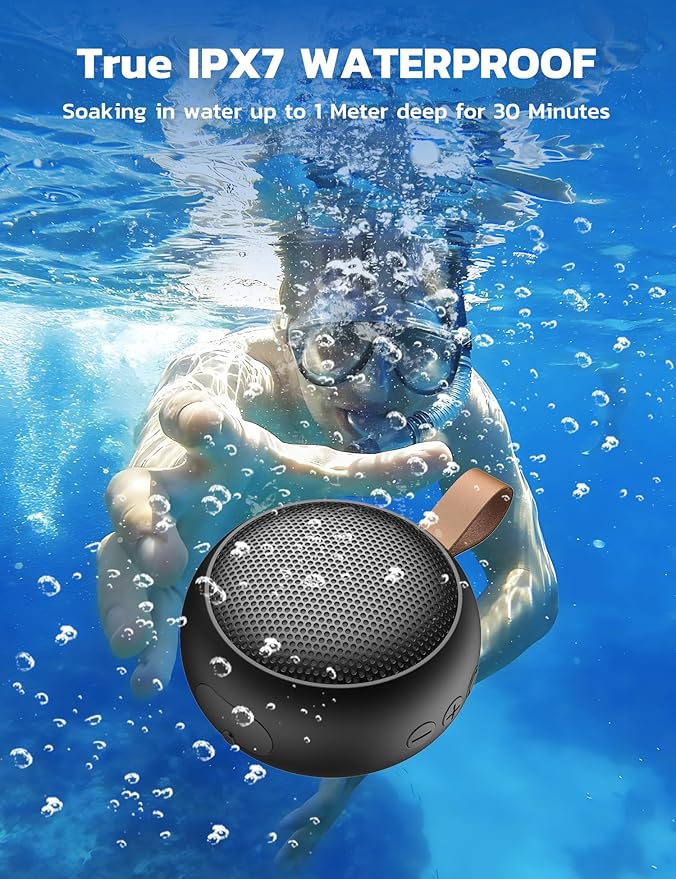 IPX7 Waterproof Bluetooth Speaker, 10W Loud Sound Portable Wireless Speaker with Bluetooth 5.3, TF Card, Built-in Mic, 12H Playtime for Shower Beach Camping Hiking Pool, Black