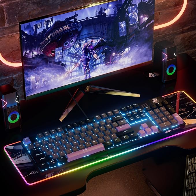 MageGee Mechanical Gaming Keyboard, Wired USB RGB Backlit Keyboard, 104-Key 100% Anti-Ghosting Mechanical Keyboard with Red Switches, Side-Printed Keycaps for Windows PC & Mac