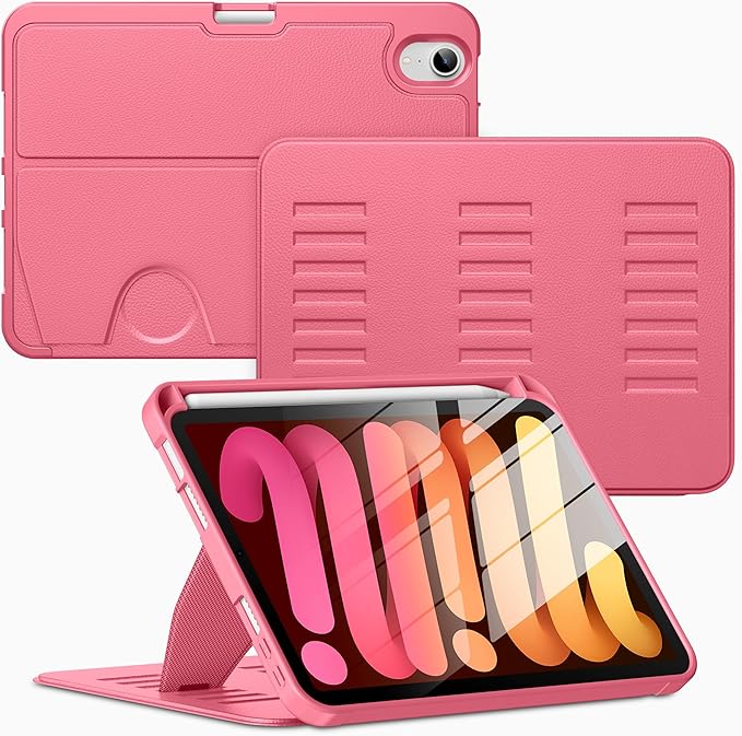 VIKESI Case for iPad mini 7 (A17 Pro) and iPad mini 6,Multiple Angles Magnetic Stand Cover,Shockproof Soft Back,Pencil Holder,and Auto Sleep/Wake,Watermelon