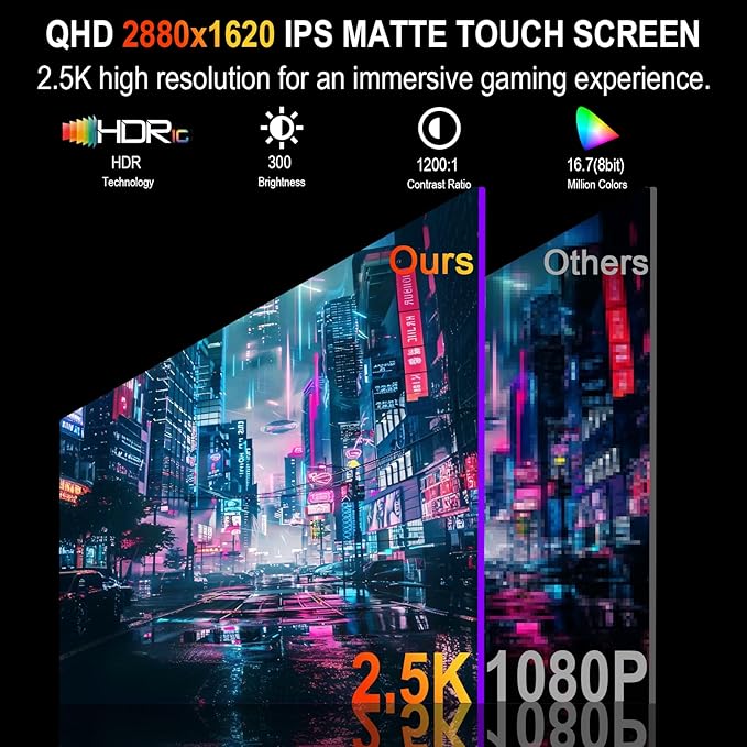 2.5K 100Hz Portable Monitor Touchscreen, 15.6'' QHD 2880x1620 300 Nits 100% sRGB IPS Gaming Monitor w/VESA HDR FreeSync Eye Care USB-C HDMI External Second Screen for Laptop PC Phone Switch PS3/4/5
