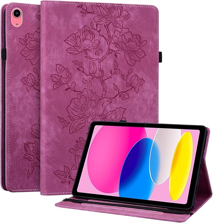 Case for iPad (A16) 11th Generation 11 Inch 2025, iPad 10th Generation 10.9 inch 2022, Auto Wake/Sleep Slim PU Leather Folio Cover with Multi-Angle Stand and Pen Holder, Rose