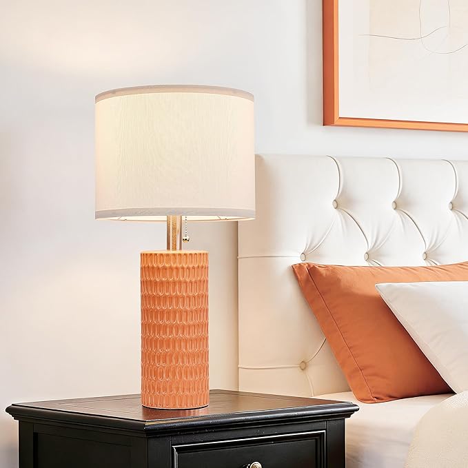 Reaketon Table Lamps for Living Room Set of 2, Ceramic Table Lamps for Bedroom, 20" Modern Lamps for Night Stands, Orange