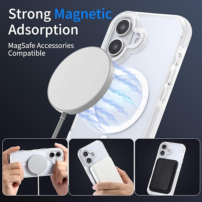 Magnetic Case for iPhone 16 [10Ft Military-Grade Protection] Compatible with MagSafe Shockproof Slim Thin Cover 6.1 inch 16 Phone Case,Clear White