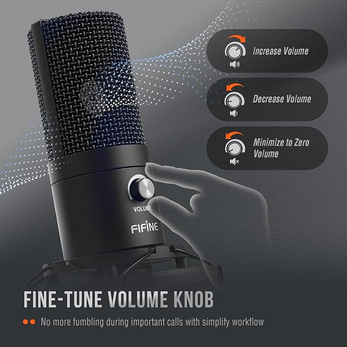 FIFINE Studio Microphone 6.35mm/3.5mm Headphones Bundle, USB PC Condenser Microphone with Scissor Arm Stand, Shock Mount, Monitor Over-Ear Headphones, for Instruments Recording Podcasting (T669+H8)