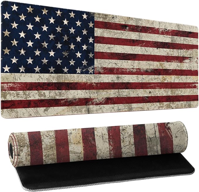 American Flag Mouse Pad Extended Large 35.4x15.7 in USA Flag Desk Mat Independence Day Large Mousepad XL Non-Slip Rubber Base Stitched Edge Gaming Mousepad PC Computer Desk Pad for Work Desktop
