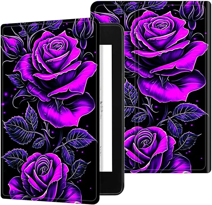 for 6.8" Kindle Paperwhite (11th Generation 2021) and Kindle Paperwhite Signature Edition Case, Slim Kickstand Stand Leather Smart Cover with Auto Wake/Sleep, Purple Rose 01