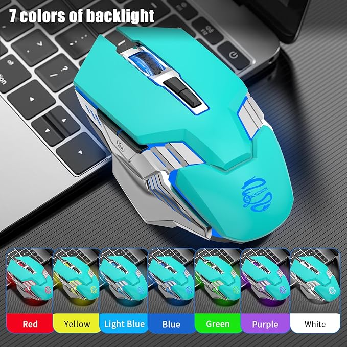 Bluetooth Gaming Mouse, RGB Rechargeable USB Wireless Mouse, Quiet Click, LED Backlit, Ergonomic, with Side Button, 6 Button, DPI Adjustable, Computer Mice for Laptop PC MacBook Chromebook - Green