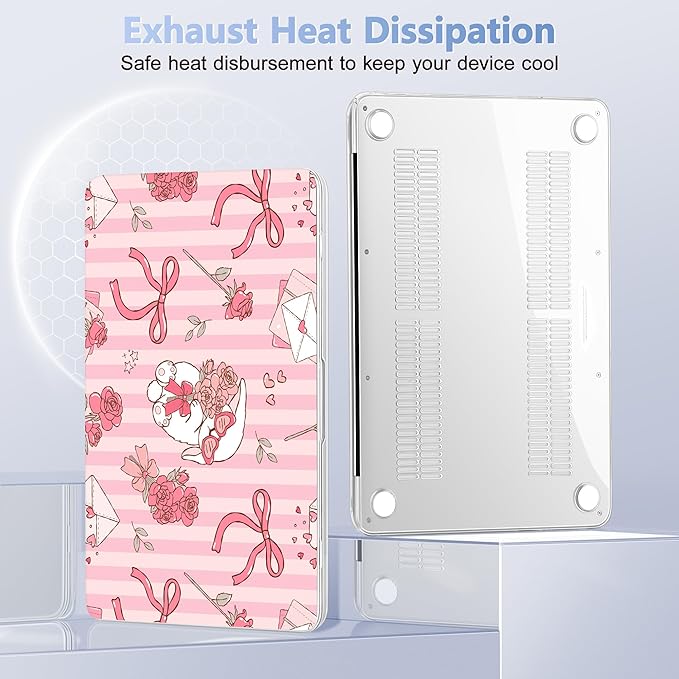 Case for 2026 MacBook Neo 13-inch Laptop with Liquid Retina Display, Release Model A3404, Sturdy Plastic Hard Shell Case + Keyboard Cover + Trackpad Film + Dust Plug, Roses & Rabbit & Stripe