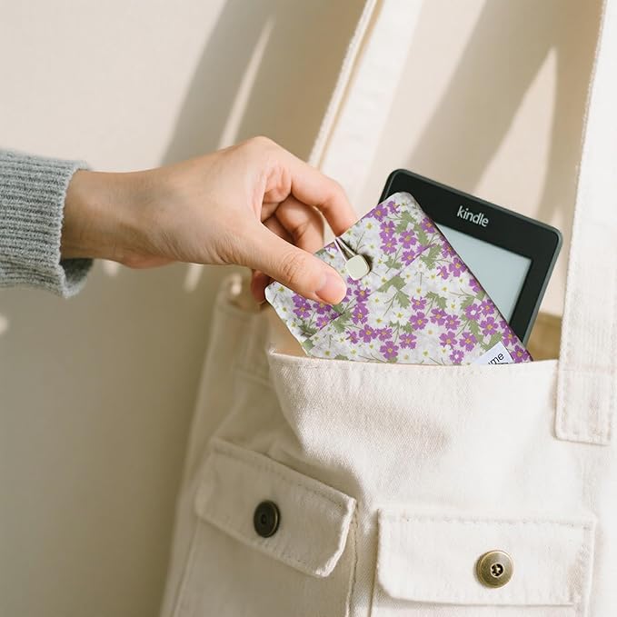 Padded eReader Sleeve Tablet Bag Pouch for Paperwhite, Colorsoft,Signature Edition, Voyage,Scribe/Kobo eReader,Floral Book Protector for Paperbacks and Small Hardcovers (Purple, Large)