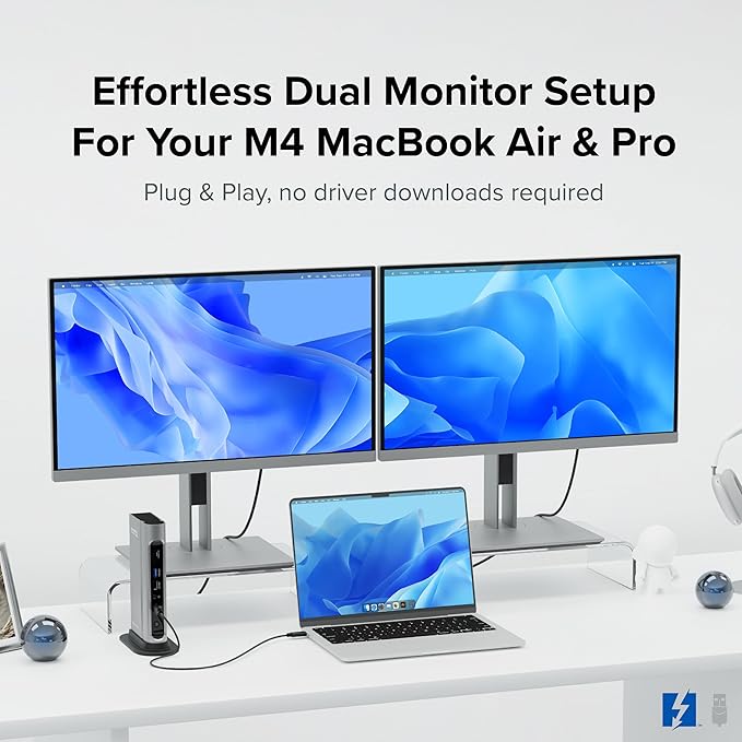 Plugable 16-in-1 Thunderbolt 4 Dock – Dual 4K Monitors for M4/M5 MacBook Air/Pro, 100W Charging, 2X HDMI, 2X DisplayPort, 2.5G Ethernet, 7X USB, MicroSD/SD Card Reader, Windows & USB4 Compatible