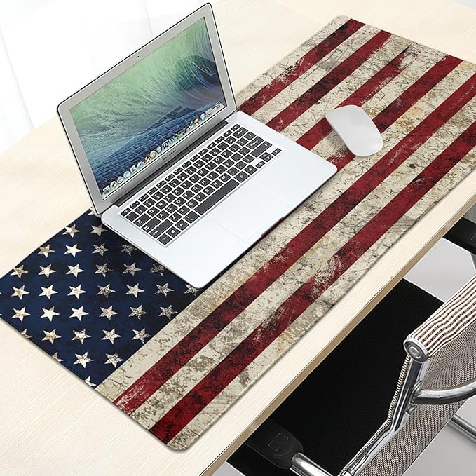 American Flag Mouse Pad Extended Large 31.5x11.8 in USA Flag Desk Mat Independence Day Large Mousepad Non-Slip Rubber Base Stitched Edge Gaming Mousepad PC Computer Desk Pad for Work Desktop