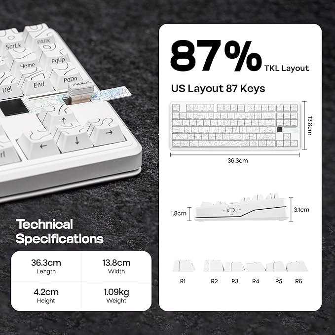 MechLands Aula F87 PRO V2 Wireless Gaming Keyboard with 10000mAh Battery, 8K Polling, SOCD/MT/TGL, BT/2.4GHz/Wired, Hot Swap TKL Mechanical Keyboard with Creamy Gasket, RGB Backlit (White)