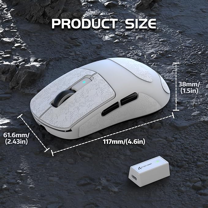 ATTACK SHARK R6 Wireless Gaming Mouse, Tri-Mode Connection, 39 Grams Superlight, PAW3950 42K DPI Sensor, 8K Polling Rate, MCU Nodic 52840, 7 Programmable Buttons, for PC/Mac/Linux/PS - White & Sticker