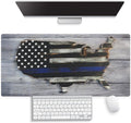 Large Gaming Mouse Pad (31.5" x 15.8") - Vintage Thin Blue Line Map Police Service USA Patriotic Flag Rustic Wood Design, Extended XXL Office Decor, Premium Stitched Anti-Slip Desk Mat